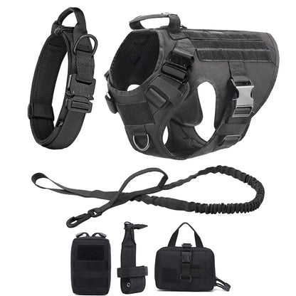 Tactical Dog Harness Leash Collar Pouches for Medium Large Dogs Training.