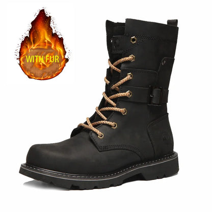 Leather Men's Hiking boots Motorcycle Boots waterproof trekking