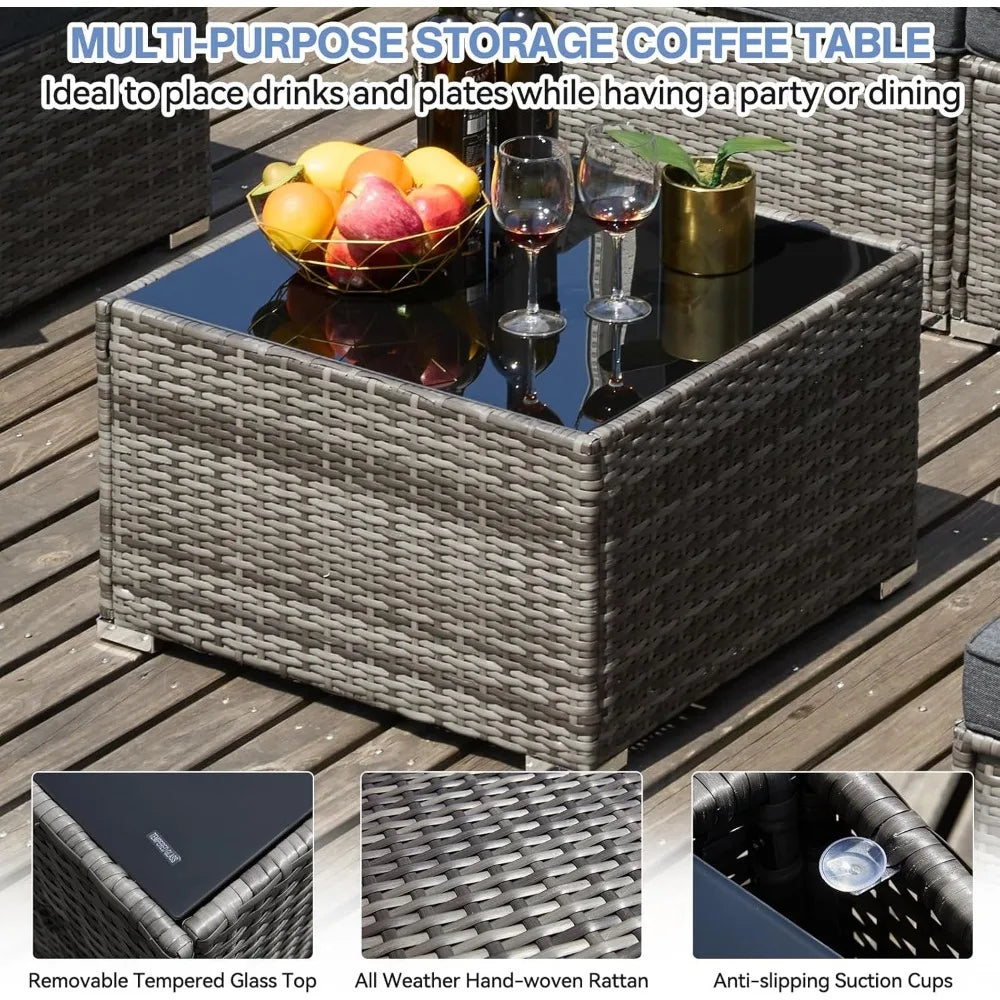 7 Pieces Outdoor Sectional Furniture Sets w/Cushions and Coffee Table.