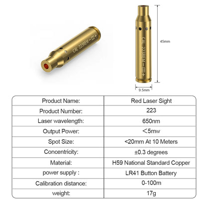223REM Optics Cartridge Red Dot Laser  Brass Bore sighter.