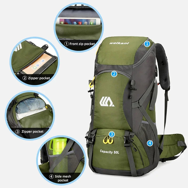 50L Travel Backpack large Hiking Bag Waterproof Outdoor Sports.