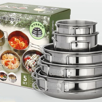 5pcs Camping Pot Set 304 Stainless Steel .