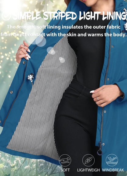 Waterproof Windbreaker Jacket Women's Softshell Fleece Lined Coat.