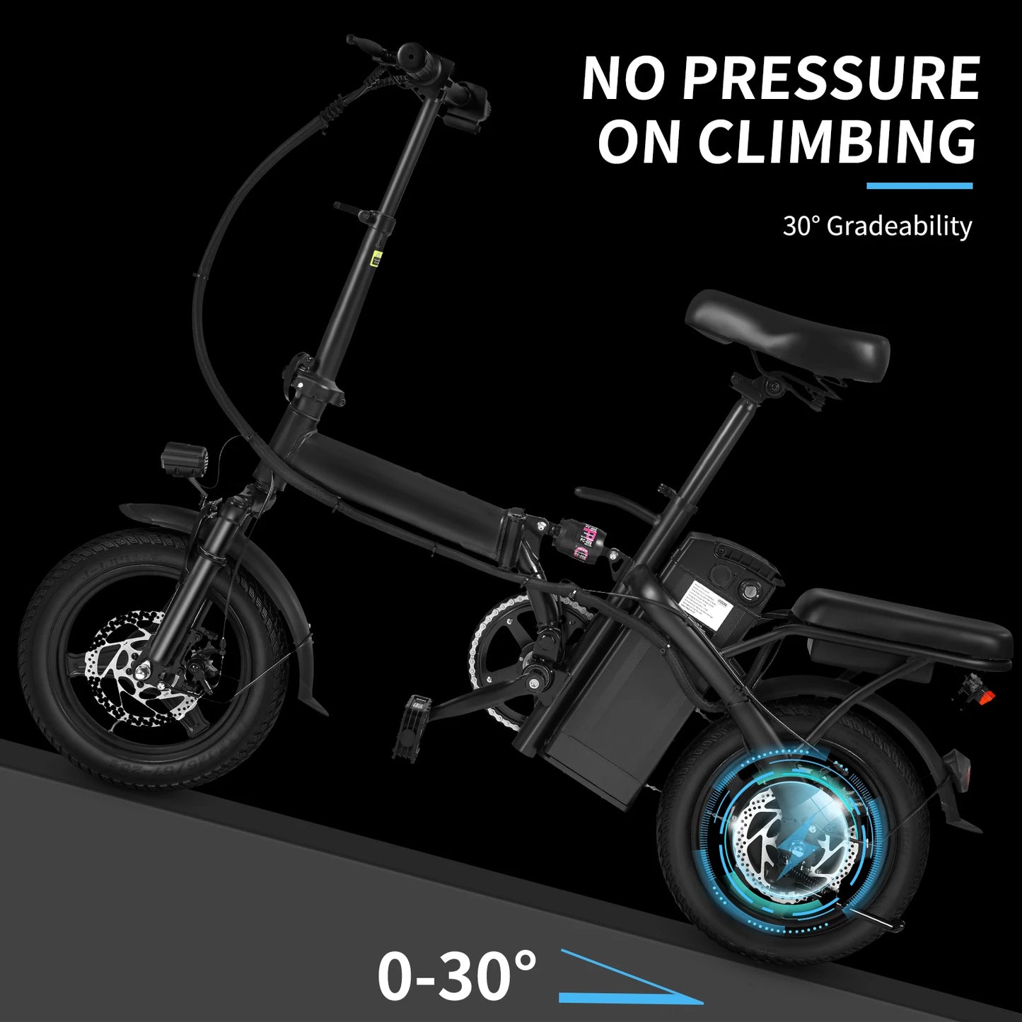 400W dual disc brake adult foldable electric bicycle with seat and basket 14 inches 48V 10.4Ah 22 mile range 20MPH.