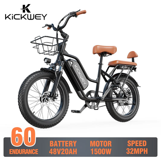 Electric Bike for Adults 20'' 1500W Peak Ebike, Up to 50 Miles 32MPH.