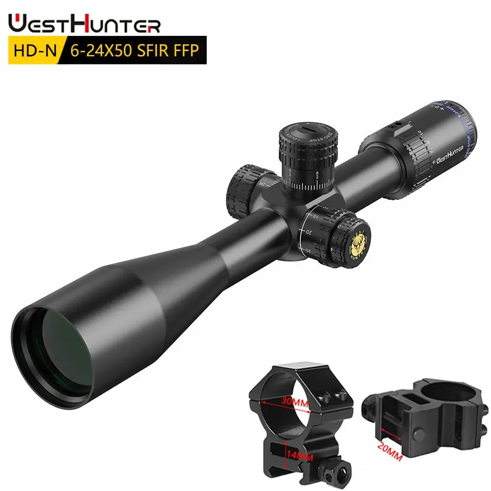 6-24X50 Scope First Focal Plane Riflescope 1/10MIL Red Illumination,