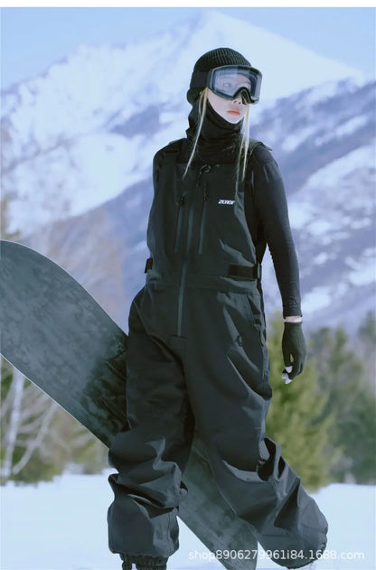Snowboard, Ski Pants Windproof Waterproof Pure Color Overalls Ski Pants All-in-one Women.