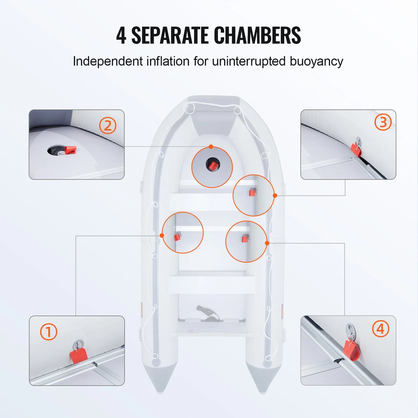 VEVOR Inflatable Dinghy Boat 6-Person Transom Sport Tender Boat Marine Wood Floor and Adjustable Aluminum Bench Oars Air Pump