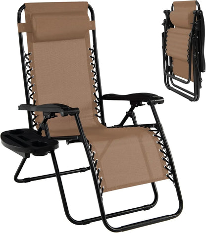 160°Adjustable Folding Recliner w/Pillow and Cup Holder, 350LBS.