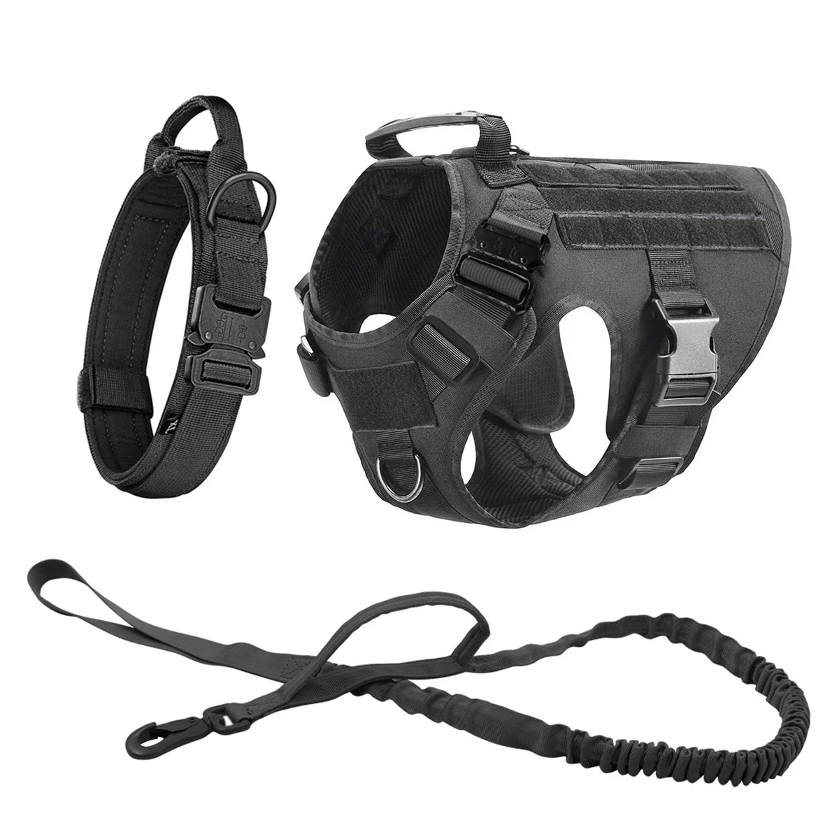 Tactical Dog Harness Leash Collar Pouches for Medium Large Dogs Training.