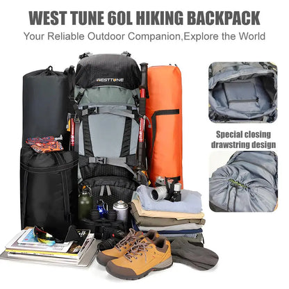 60L Outdoor Hiking Backpack with Internal Frame & Rain Cover.