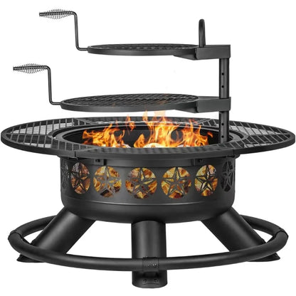 47 Inch Outdoor Fire Pit with 2 Grills, Extra Large BBQ Firepits for Outside.