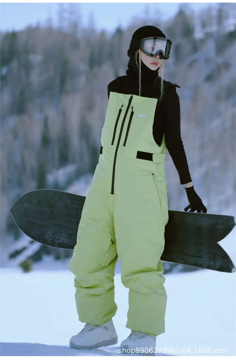 Snowboard, Ski Pants Windproof Waterproof Pure Color Overalls Ski Pants All-in-one Women.