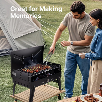 Portable Charcoal Grill, Foldable with Adjustable Heights.