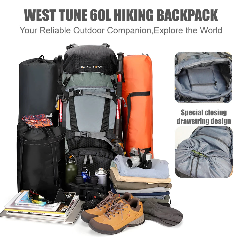 60L Explorer Internal Frame Backpack with Rain Cover.