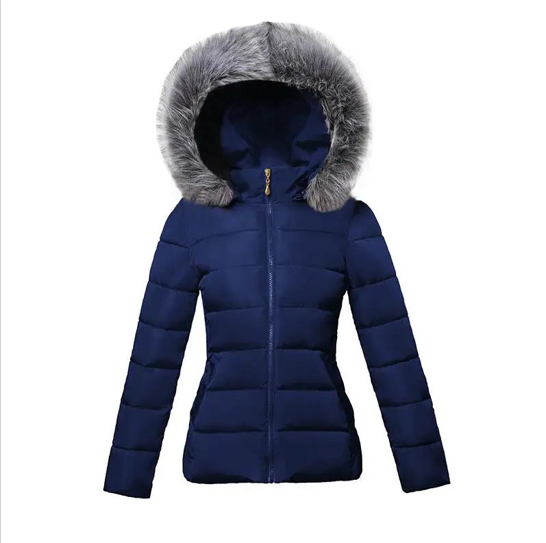 Fashion Black Women's Winter Jacket Big Fur Hooded Thick Down Parkas.