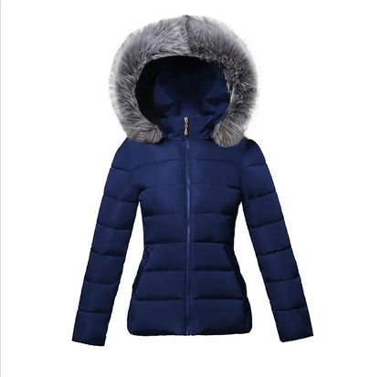 Fashion Black Women's Winter Jacket Big Fur Hooded Thick Down Parkas.