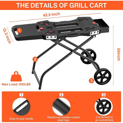 Portable Grill Cart for 17" & 22" Blackstone Griddles and Weber Q1000, Q1200, Q2000, Q2200 Series Grills.