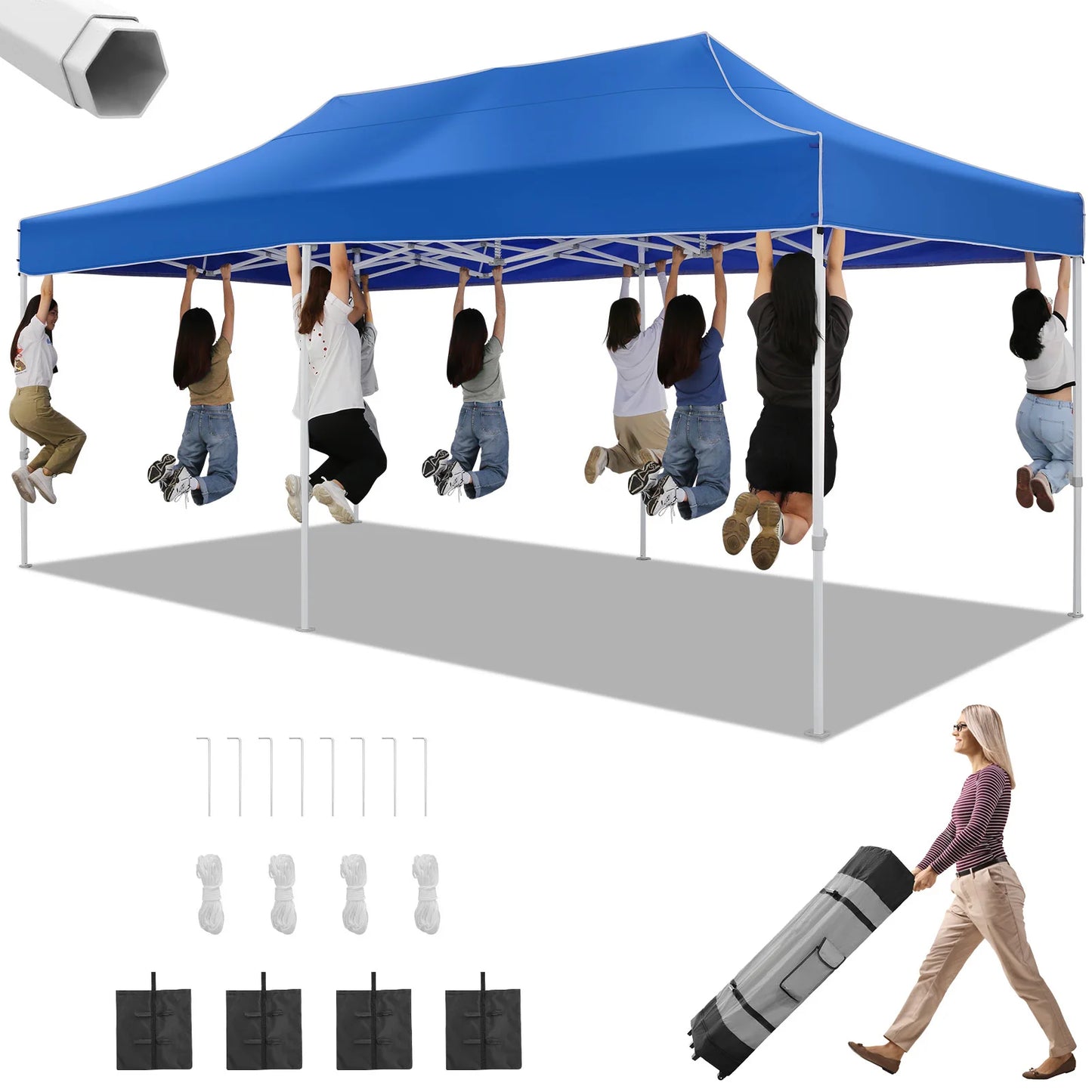 10x20 Heavy Duty Pop Up  Commercial Instant Canopy with Roller Bag, Party Tent Waterproof.