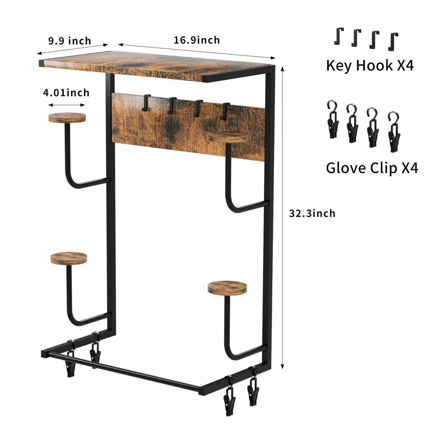 Helmet Holder, Wall-Mounted Rack With 4 Glove Clips & Hooks, Storage Organizer For Helmets Gear Clothes.