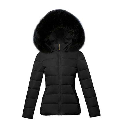 Fashion Black Women's Winter Jacket Big Fur Hooded Thick Down Parkas.