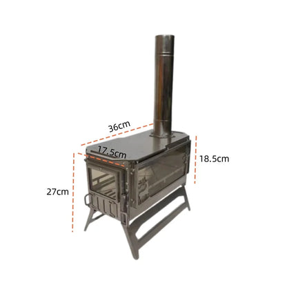 Camping Wood Stove Firewood Stainless Steel With Side Panels.