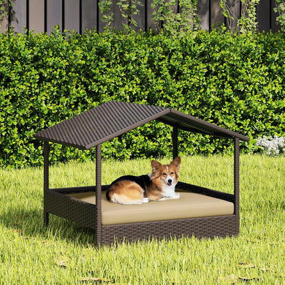 Wicker Dog House Outdoor Indoor with Canopy.