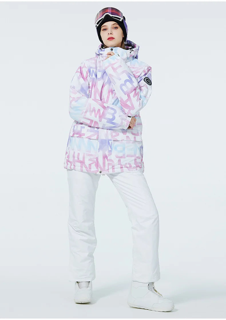 Women Ski Suit Winter Windproof Waterproof Snowboarding Jacket and Pants.