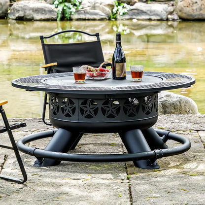47 Inch Outdoor Fire Pit with 2 Grills, Extra Large BBQ Firepits for Outside.