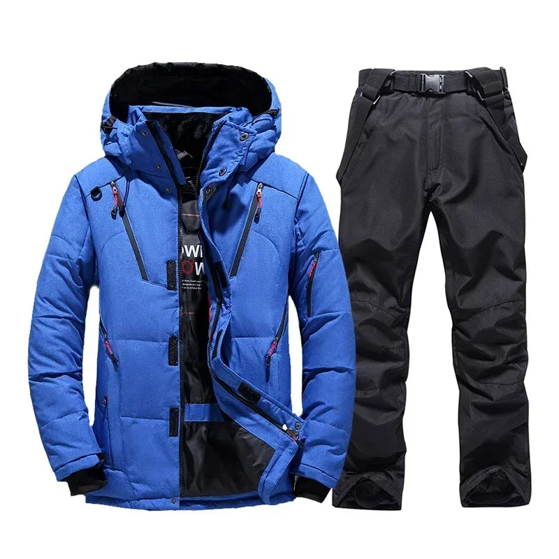 Ski Suit Men Thermal Winter Windproof Skiing Down Jacket and Bibs Pants.