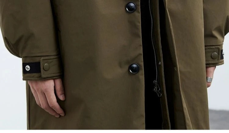 New Fake Two Pieces Long Hooded Long Trench Coat Men's.