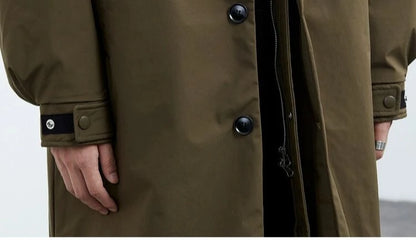 New Fake Two Pieces Long Hooded Long Trench Coat Men's.