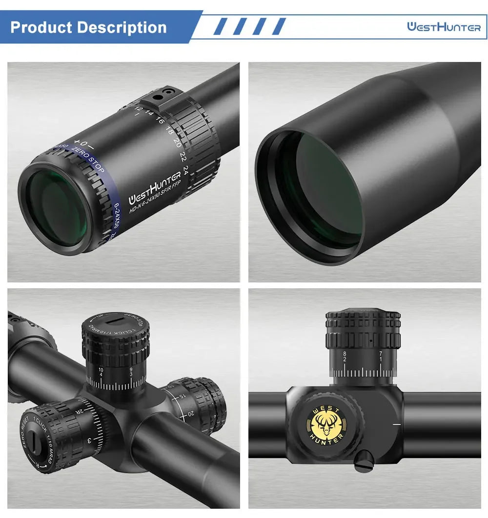6-24X50 Scope First Focal Plane Riflescope 1/10MIL Red Illumination,