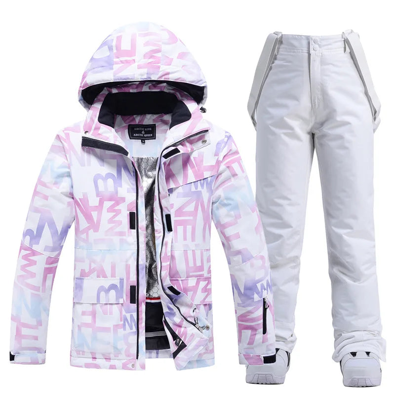 Women Ski Suit Winter Windproof Waterproof Snowboarding Jacket and Pants.