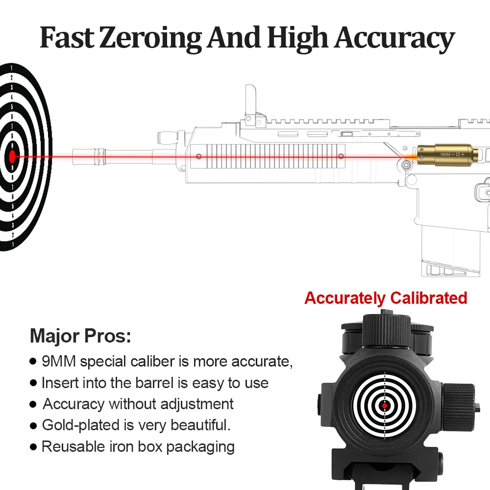 9MM Optics Cartridge Red Dot Laser 9MM Bore sighter.