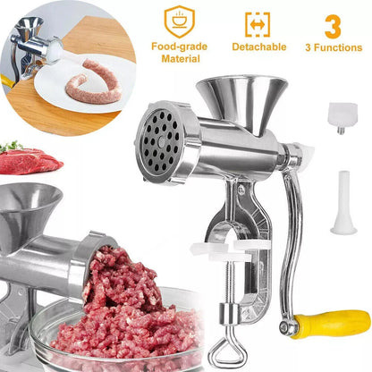 Manual Meat Grinder Silver Aluminum Alloy .
