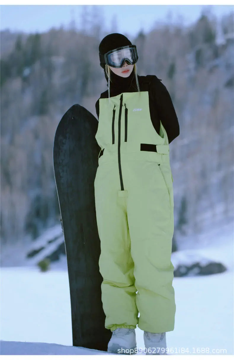 Snowboard, Ski Pants Windproof Waterproof Pure Color Overalls Ski Pants All-in-one Women.