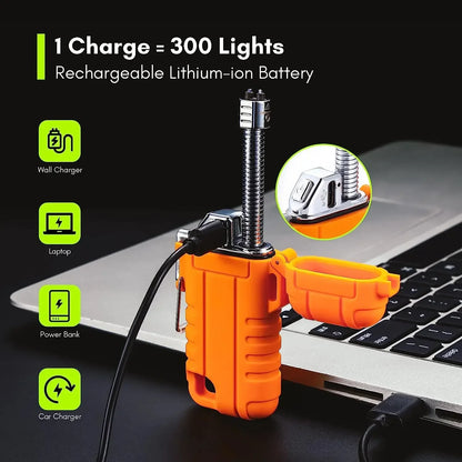 New Outdoor Camping Mountaineering Waterproof USB Double-arc Lighter Portable Lanyard with Whistle.