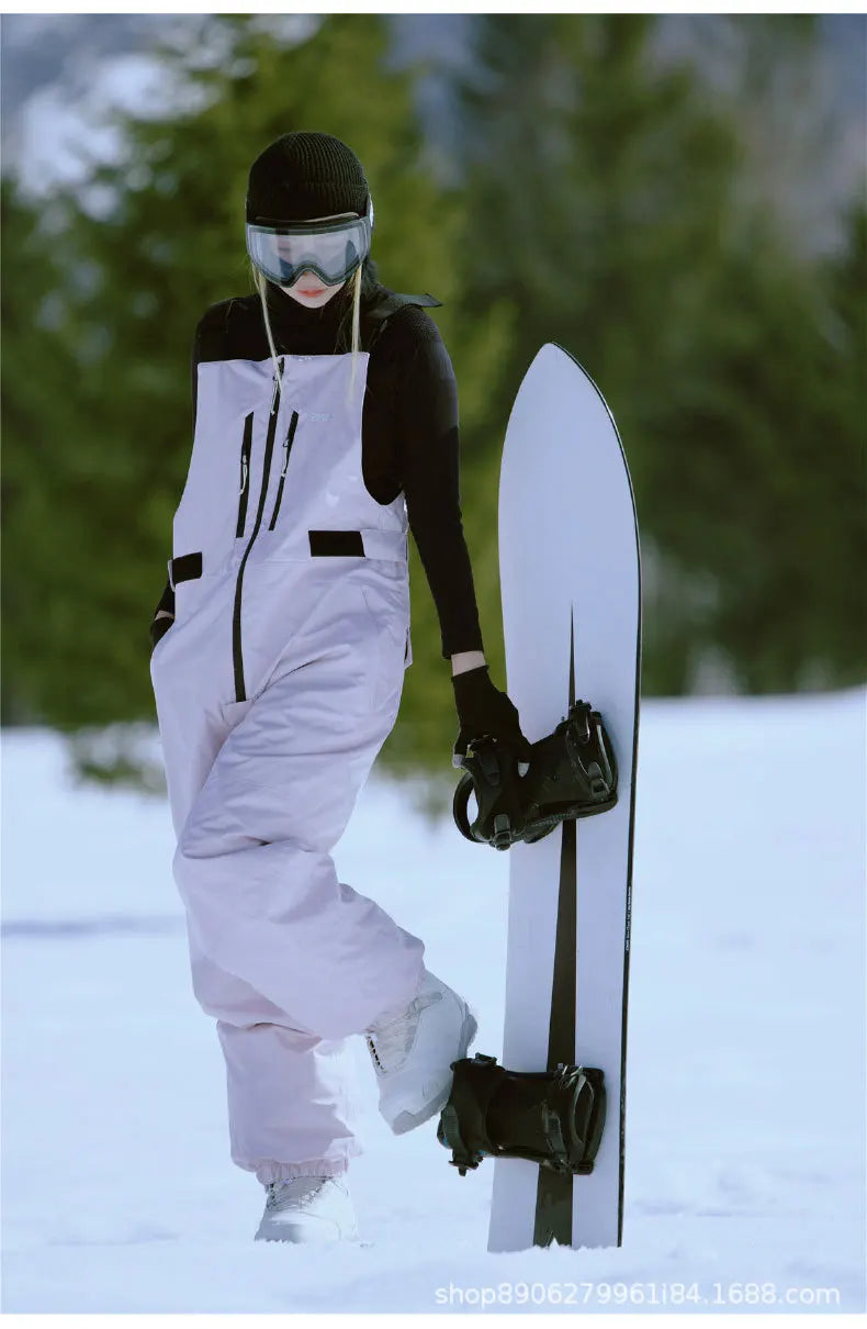 Snowboard, Ski Pants Windproof Waterproof Pure Color Overalls Ski Pants All-in-one Women.