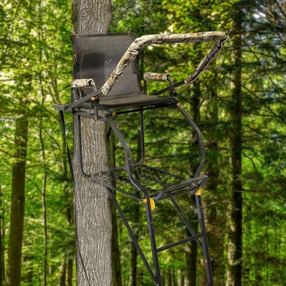 Hunting Tree Stand, Single Ladder w/Safety Rail & Flip-Back Seat, 17" Tall, 300-Lb Capacity