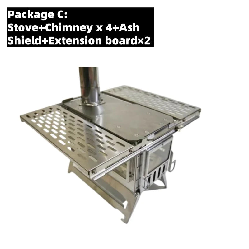 Camping Wood Stove Firewood Stainless Steel With Side Panels.