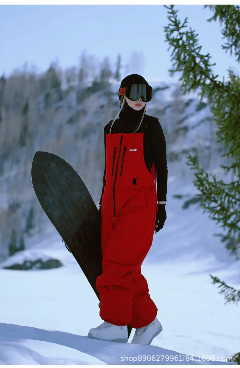 Snowboard, Ski Pants Windproof Waterproof Pure Color Overalls Ski Pants All-in-one Women.