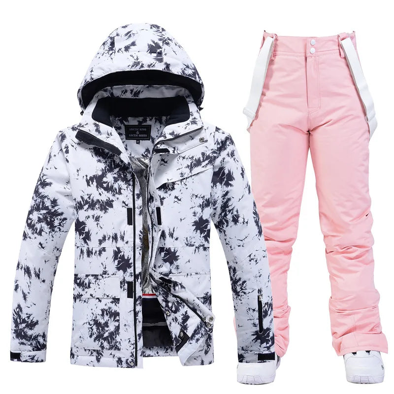 Women Ski Suit Winter Windproof Waterproof Snowboarding Jacket and Pants.