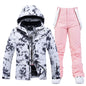 Women Ski Suit Winter Windproof Waterproof Snowboarding Jacket and Pants.