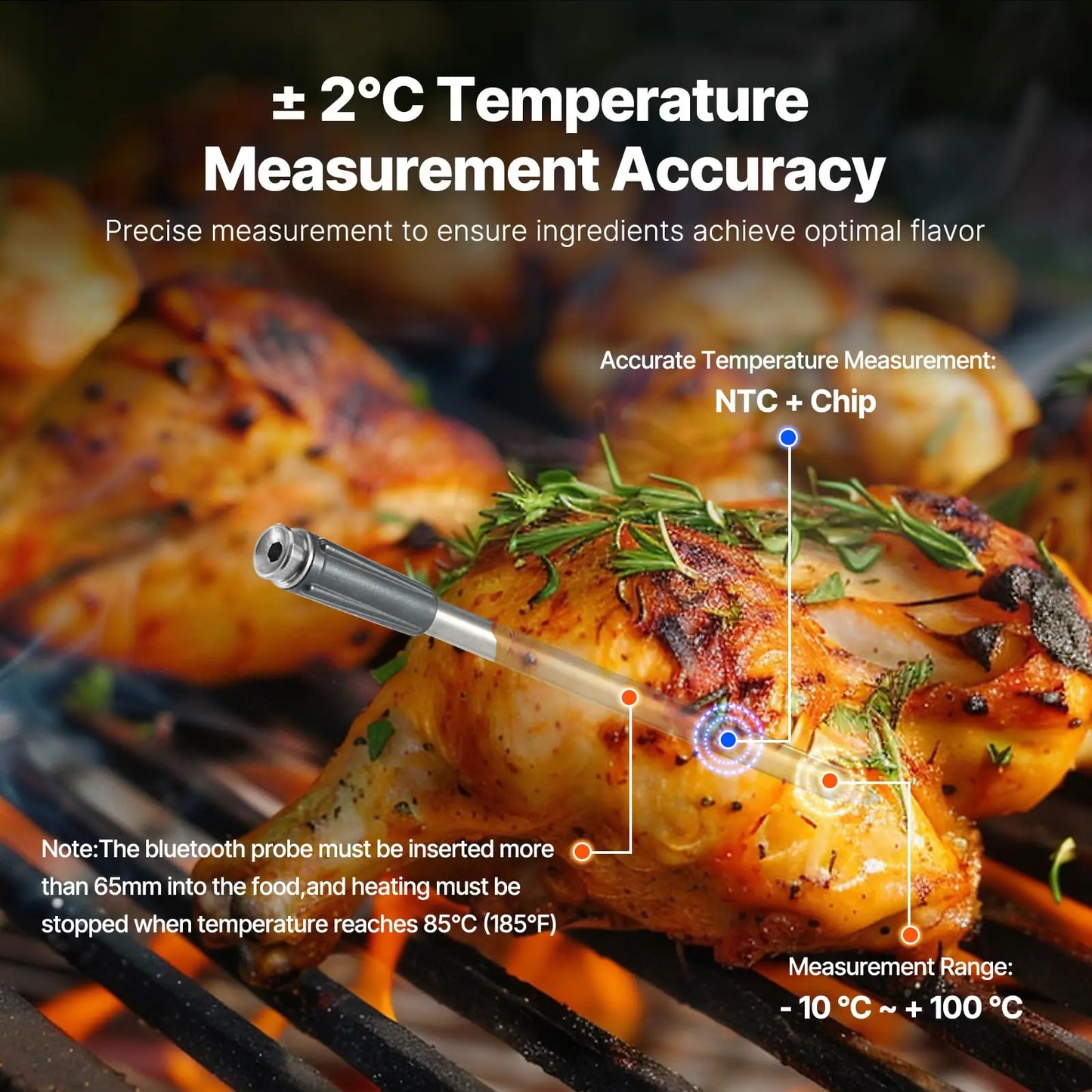 Wireless Meat Thermometer Digital Bluetooth Probe Rechargeable.
