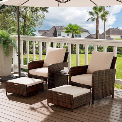 5 Piece Wicker Patio Furniture Set with Side Table.