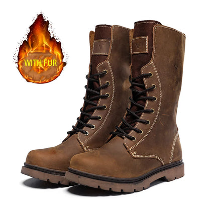 Leather Men's Hiking boots Motorcycle Boots waterproof trekking