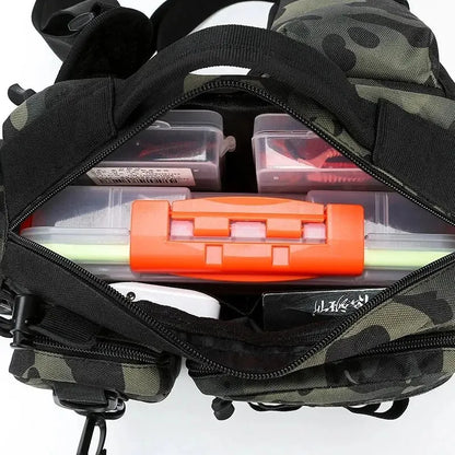Fishing Tackle Backpack Lure Box Gear Storage Bag with Rod Holder Sling Shoulder Bag.