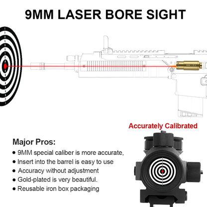 9MM Optics Cartridge Red Dot Laser 9MM Bore sighter.