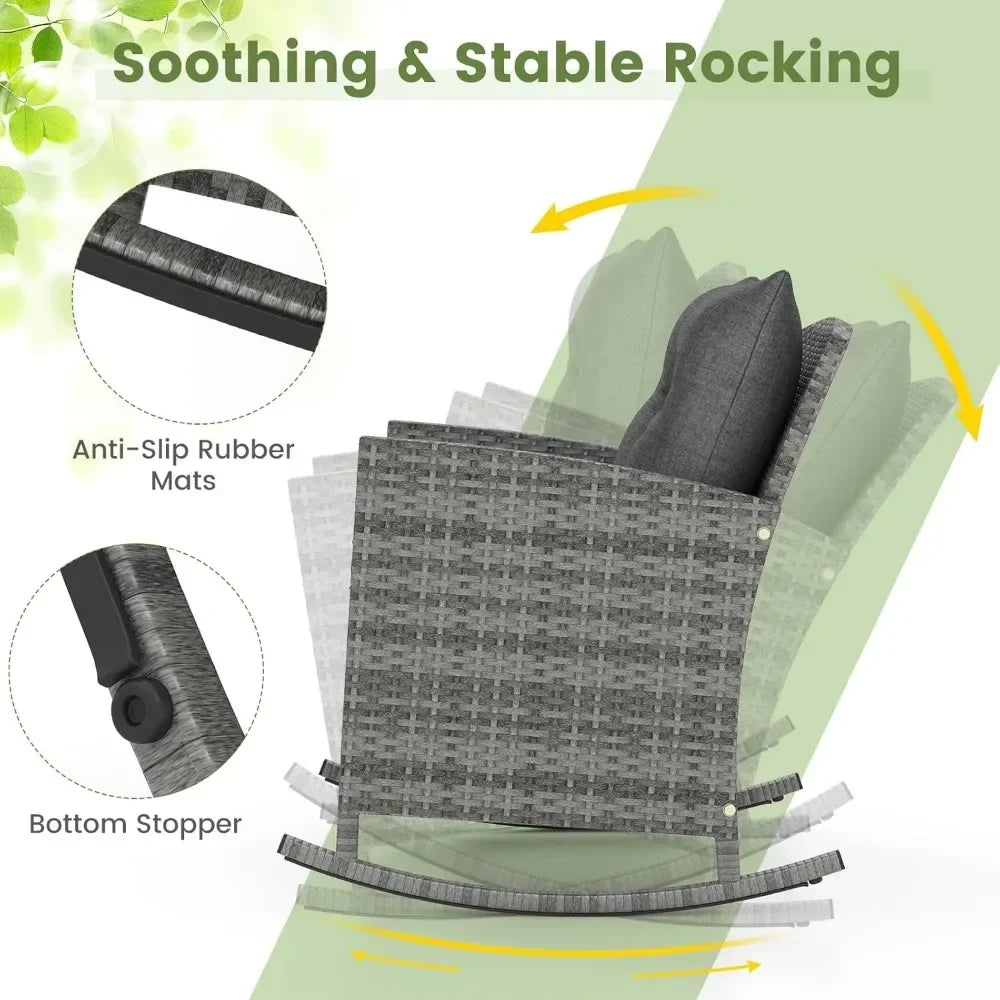 3 Piece Patio Furniture Rocking Bistro Set, Wicker.